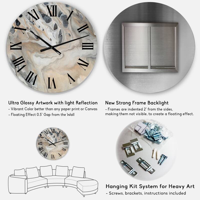 Designart 'Abstract Marble With Copy Space' Modern wall clock