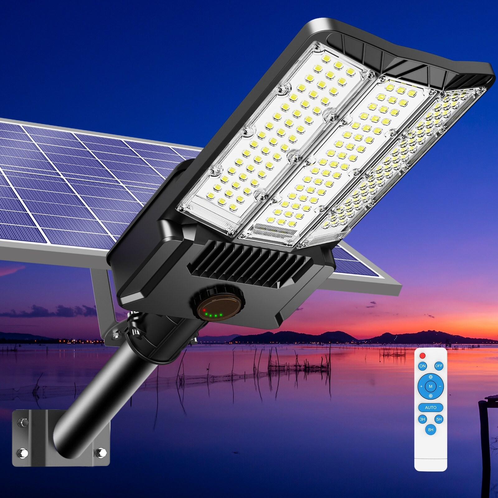 LINEBA 8700W Equivalent LED Solar Street Light – Dusk To Dawn, Motion Sensor, Remote Control – Super Bright Outdoor Floodlight