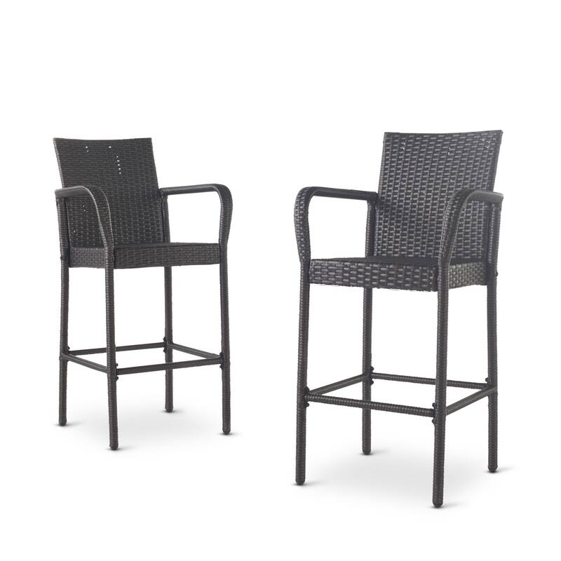 Christopher Knight Home Delfina Outdoor Wicker Barstools (Set of 2) - Modern Patio Seating - 24.80" D x 24.35" W x 46.50" H