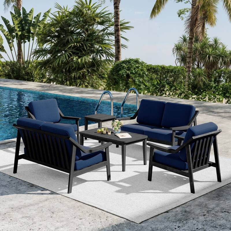 6-piece Adirondack Teak Patio Armchairs Loveseat Seating Conversation Set