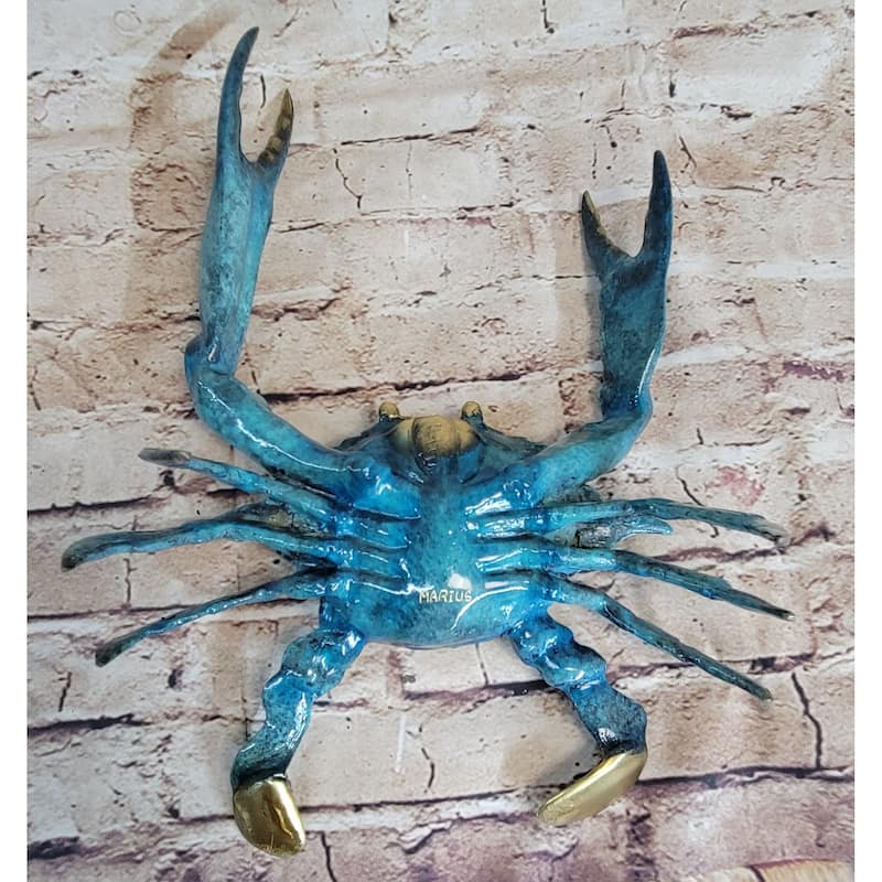 Colorful Patina Glazed Bronze Metal Crab Sculpture Figurine Statue Marine Art 6 Inches X 12 Inches