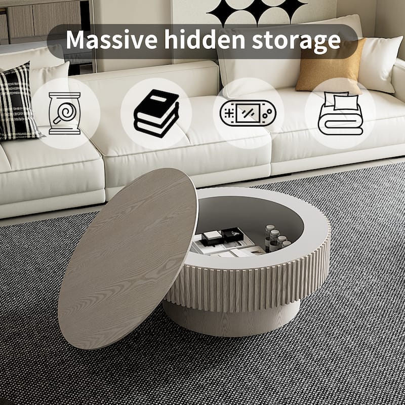 Modern 31.5" Round Coffee Table with Storage Solid Wood Veneer for Living Room and Bedroom Use