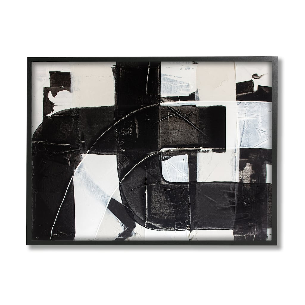 Stupell Geometric Black White Abstract Industrial Shapes Framed Wall Art