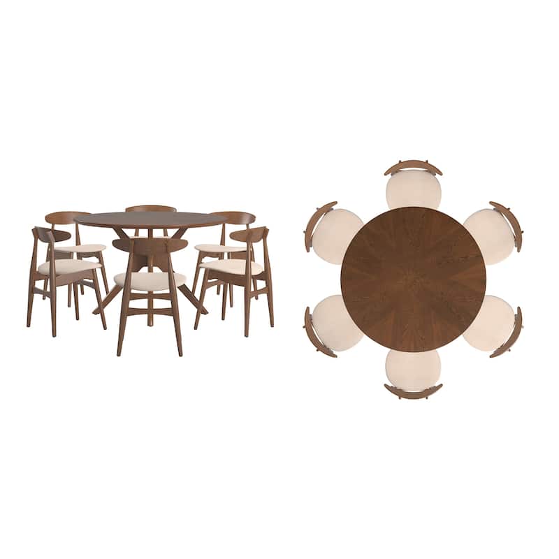 Sylvestria Mid-Century Walnut Finish Round Dining Set