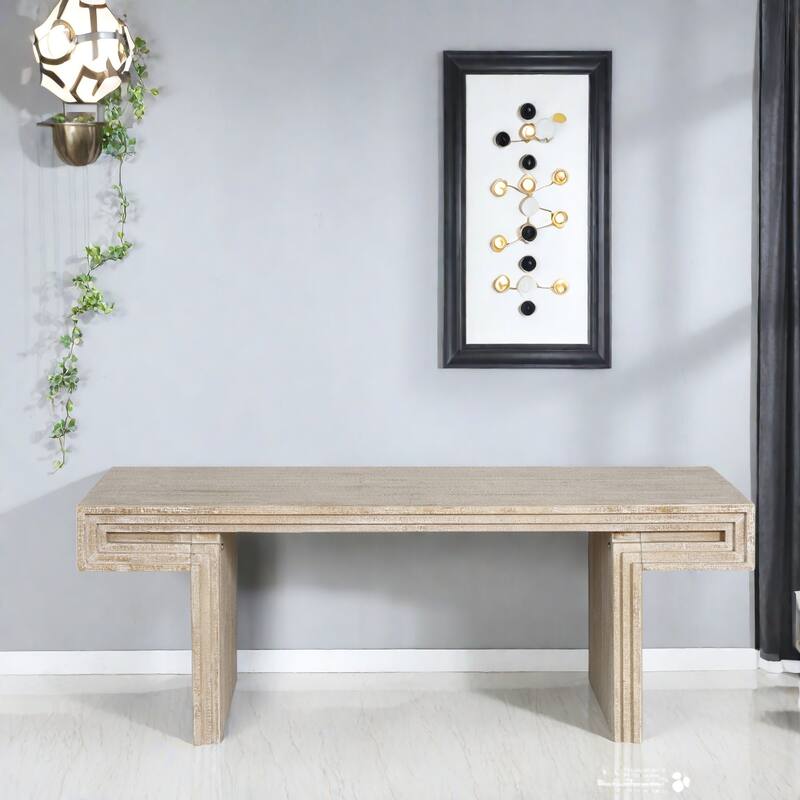 48" MDF Coffee Table with Dual-Tier Wood Veneer Design with Staggered Shelving - Antique Natural