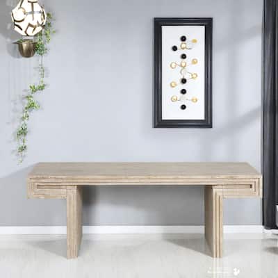 48" MDF Coffee Table with Dual-Tier Wood Veneer Design with Staggered Shelving
