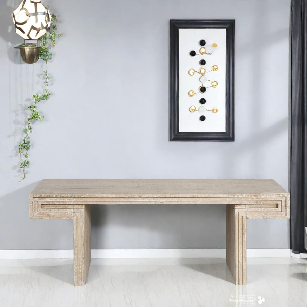 48" MDF Coffee Table with Dual-Tier Wood Veneer Design with Staggered Shelving