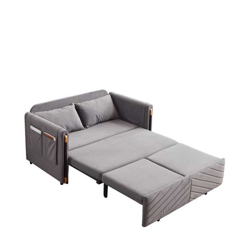 54" Velvet Pull-Out 2-Seater Sofa Bed with Adjustable Backrest & 2 Pillows