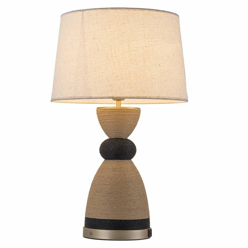 Flora 24" Rattan Table Lamp with USB 3-Way Touch Dimmer - 24 in. - Beige