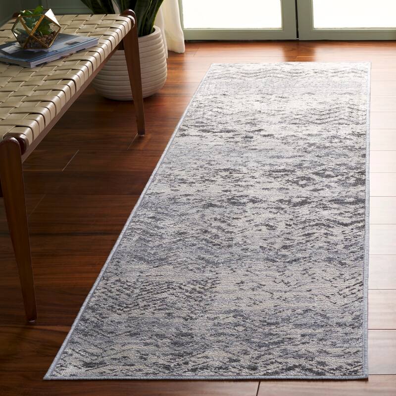 SAFAVIEH Atlas Dava Modern Abstract Viscose Rug - 2'2" x 8' Runner - Charcoal/Grey