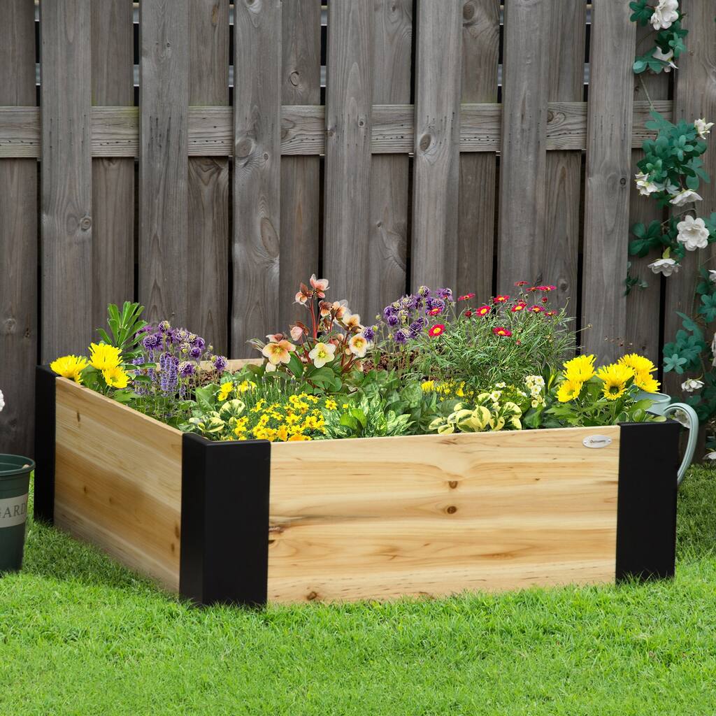 Outsunny 31.5" x 31.5" Raised Garden Bed with Metal Corner Bracket, No Installation Tools Required Planter Box for Growing