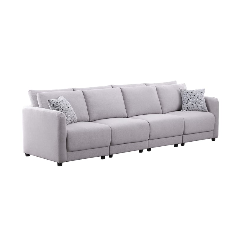 Linen Upholstered 4-Seater Sofa 2 Pillows in Light Gray