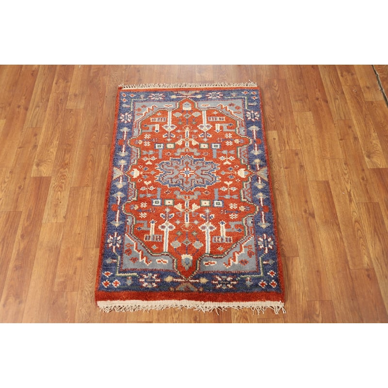 Orange Kazak Oriental Foyer Rug Hand-Knotted Wool Carpet - 2'0" x 3'0"