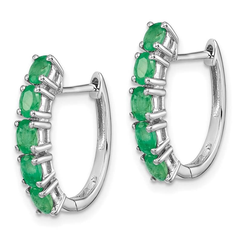 Curata 925 Sterling Silver Polished Emerald Hinged Hoop Earrings - 20x4mm