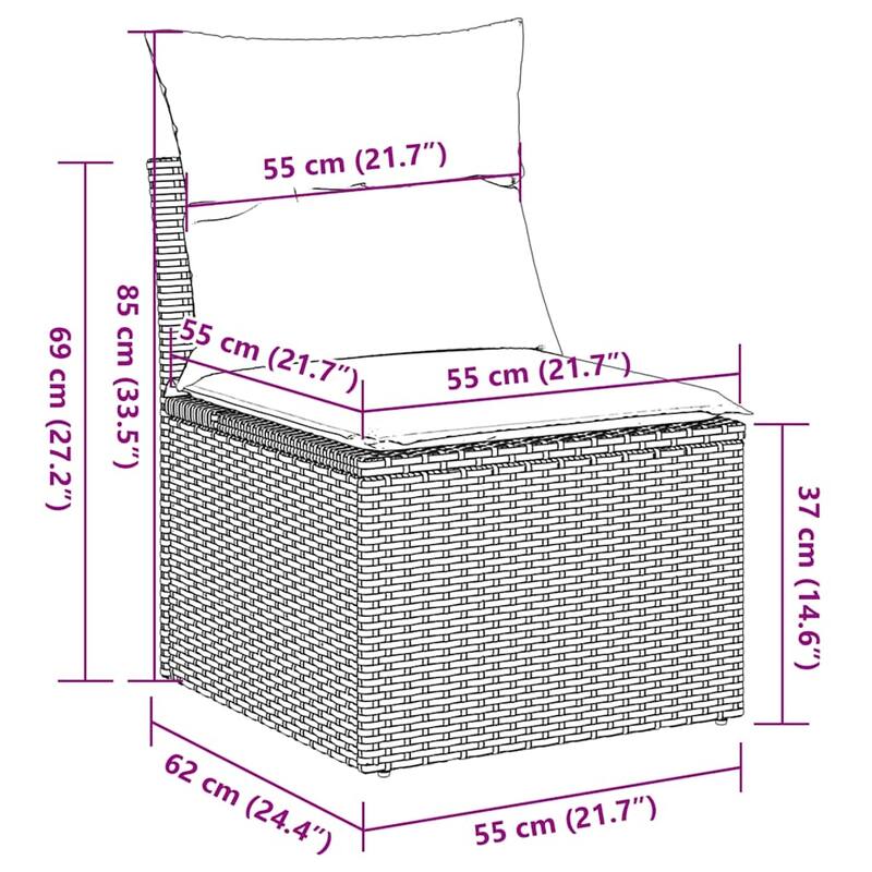 vidaXL Garden Sofa Set Black and Cream PE Rattan and Steel Large Modular - 24.4 x 25.8 x 27.2