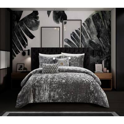 Chic Home Kiana 5 Piece Velvet Design Comforter Set, Grey