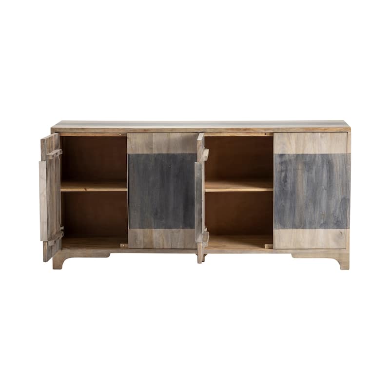Mango Wood Four-Door Two Toned Living Room Buffet Sideboard, Coffee Bar Cabinet - 70"W x 18"D x 33.5"H