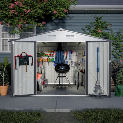 10X8 FT Outdoor Storage Shed, All Weather Metal Tool Shed