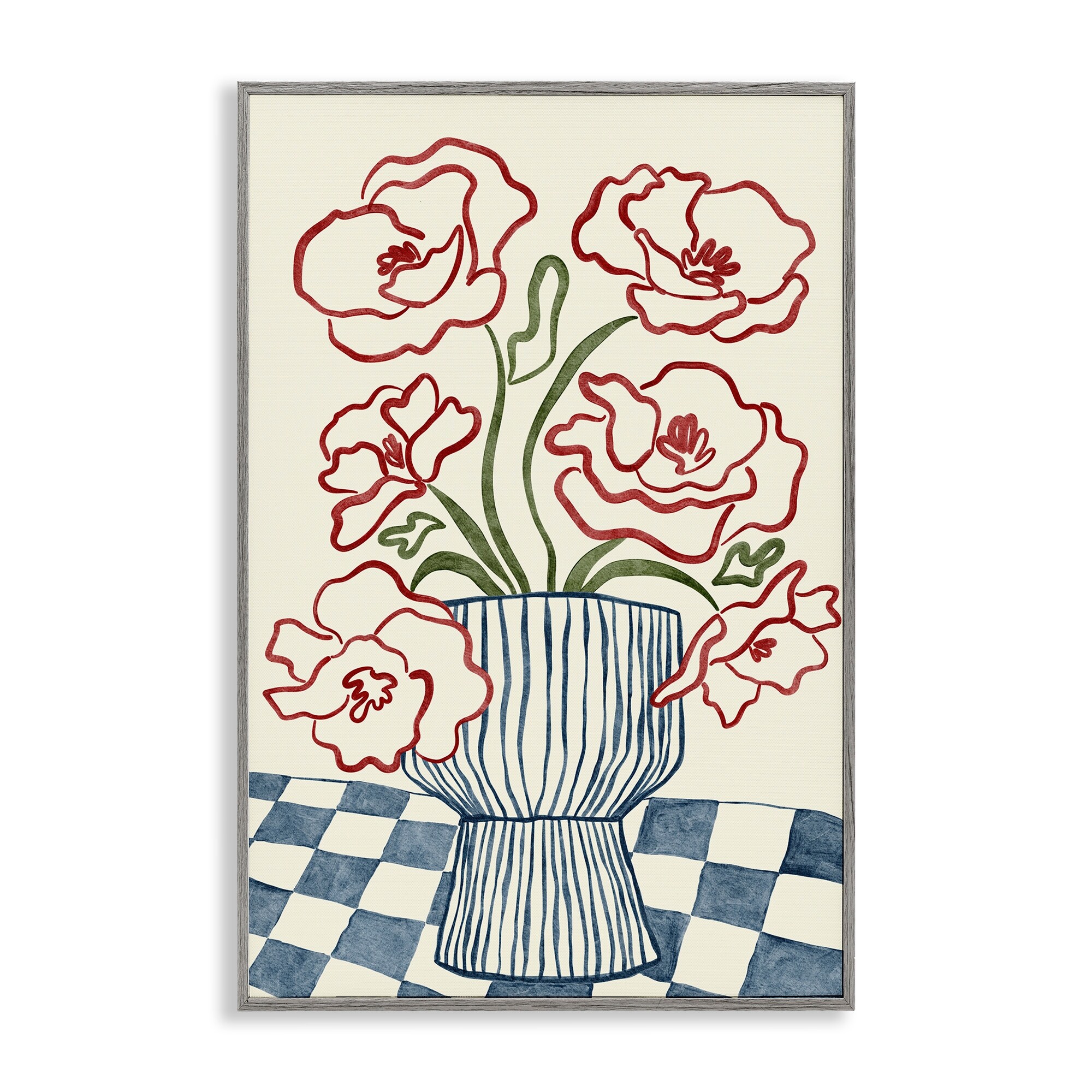 Stupell Flower Vase on Minimal Checkered Framed Giclee Art Design By JJ Design House LLC