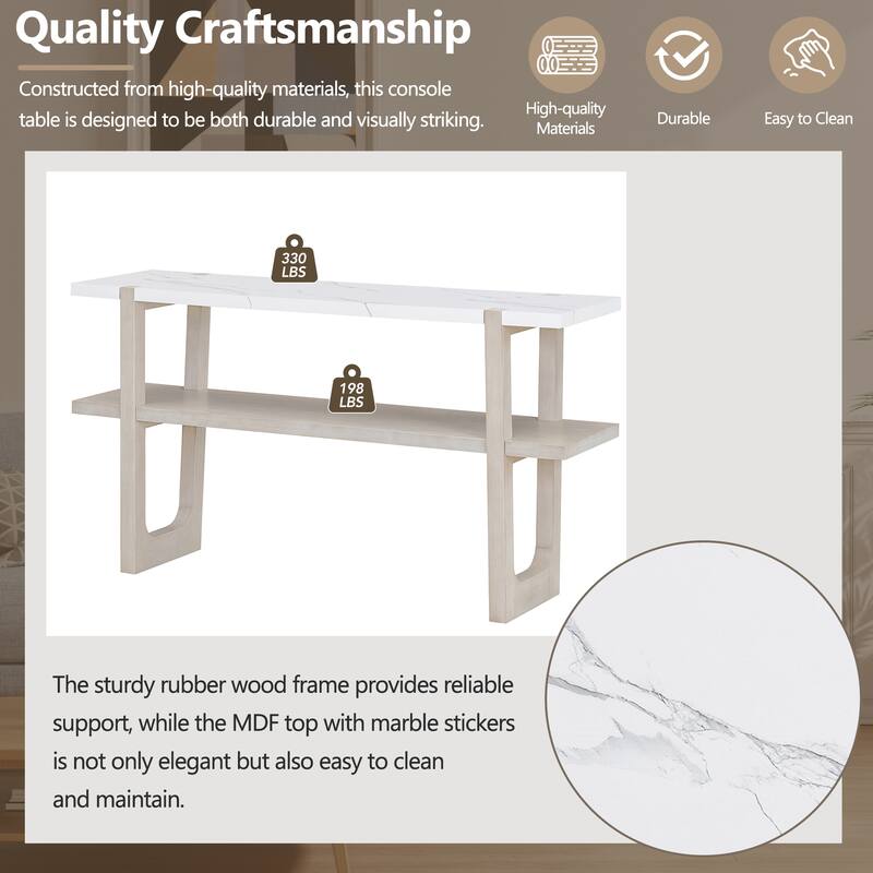 Elegant Console Table with Marble-Effect Top and Versatile Storage Solutions for Entryway and Living Room