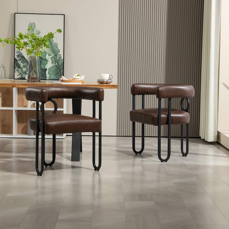 Chenille/Leather Upholstered Contemporary Designed Side Dining Chairs（set of 2） - Dark Brown+PU