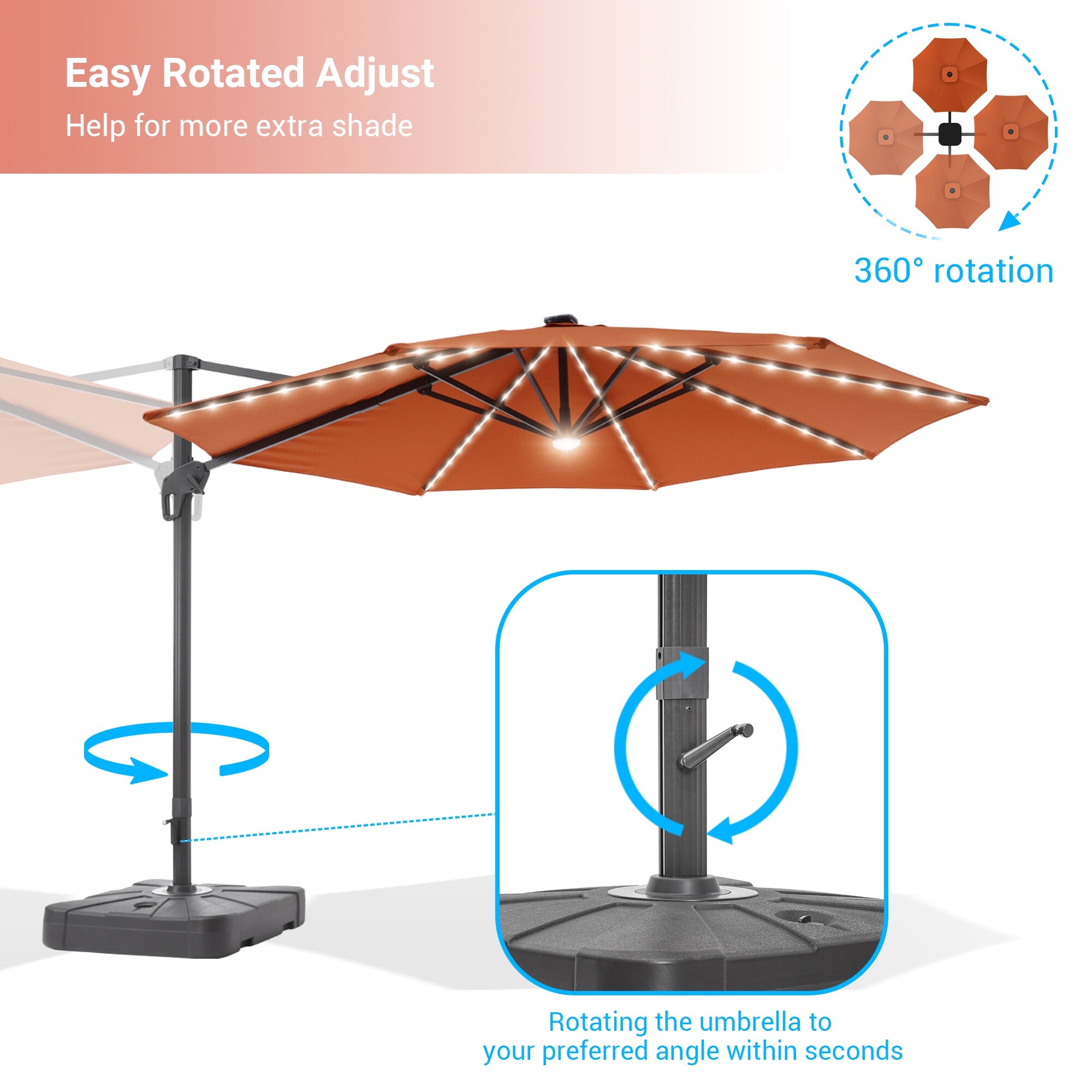 AOOLIMICS 11 ft. Solar LED Patio Offset Cantilever Umbrella With Base - Bed  Bath u0026 Beyond - 35374430