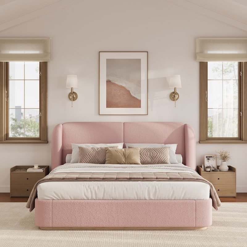 Christopher Knight Home - Valerian Boucle Upholstered Platform Bed with Double-Pillow Headboard