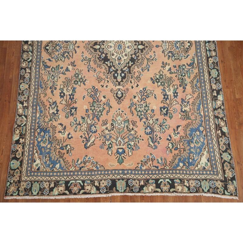 Hand Knotted Oriental 100% Wool Carpet Traditional Floral Coral Hamedan Area Rug - 9' 4'' X 6' 3''