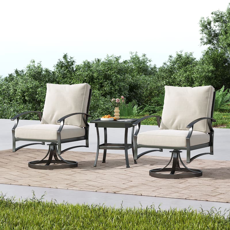 3-Piece Outdoor Metal Bistro Set with Cushion - SWIVEL BEIGE