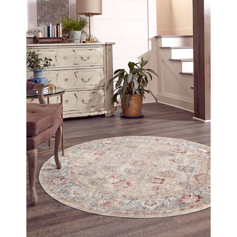 Traditional Falmouth Collection Area Rug - Ivory - 4' Round