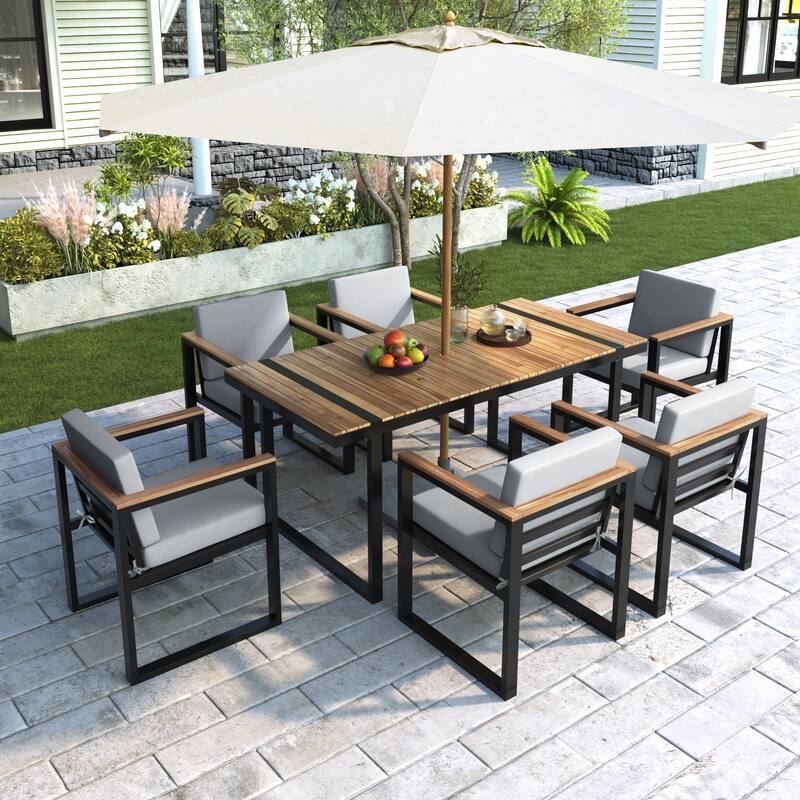 Modern 7 Pieces Outdoor Dining Set with Removable Cushions, Patio Dining Table and Chair Set for Patio, Backyard 7 Pack