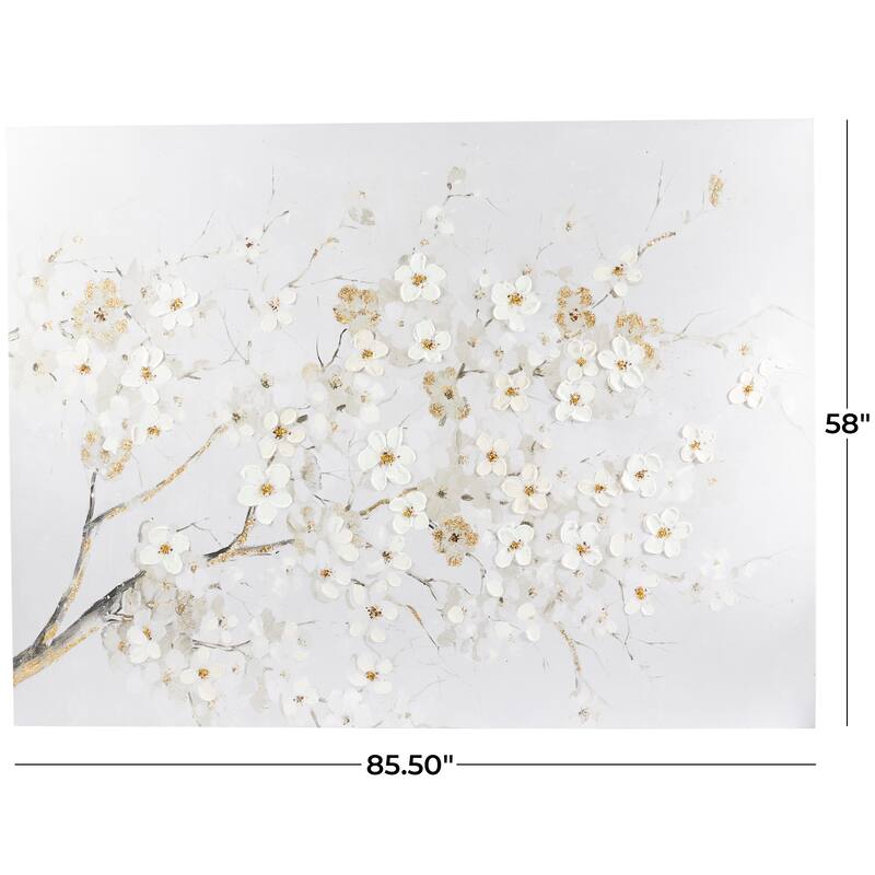 White Canvas Branch Floral Decorative Wall Art