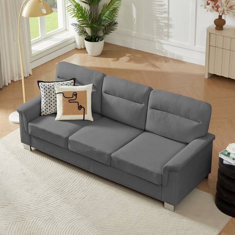 84.2" Modern Snowfleece Fabric 3-Seater Sofa with Nailhead Trim