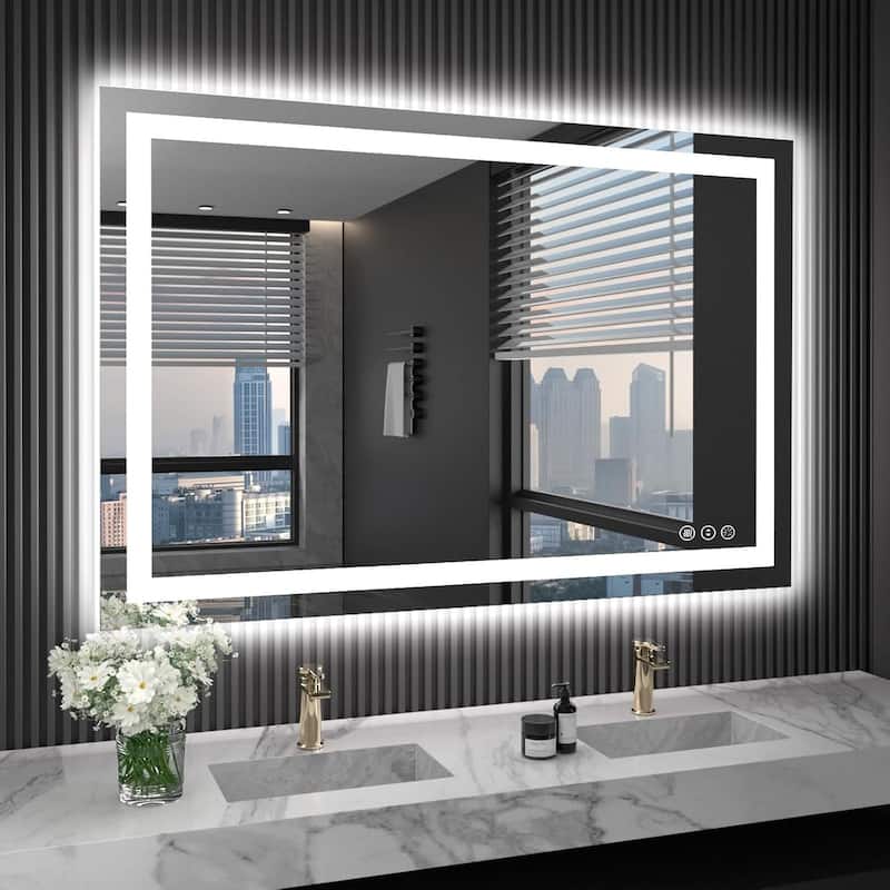 40x32 Inch Frameless LED Bathroom Mirror,Smart Mirror - White - White