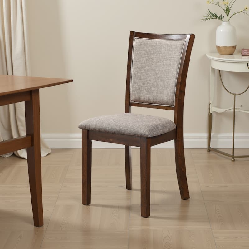Han Dining Chair Set of 2, Light Brown Fabric, Cherry Brown Solid Wood