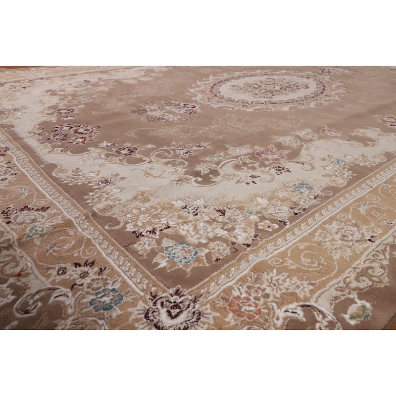 Brown Floral Kashan Turkish Area Rug Machine Made Traditional Carpet - 8'2" x 11'7"