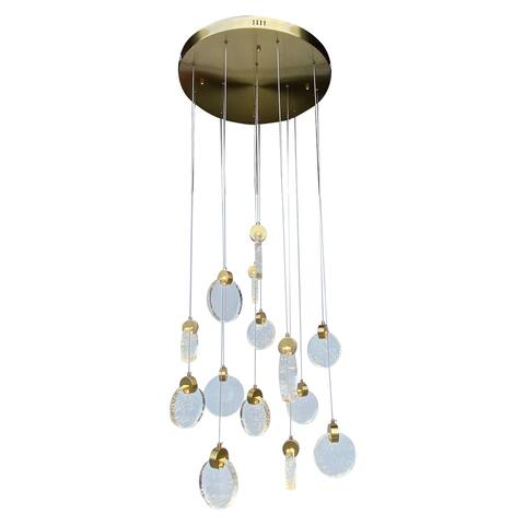 Omega 14 Light Floating Glass LED Chandelier, Brass