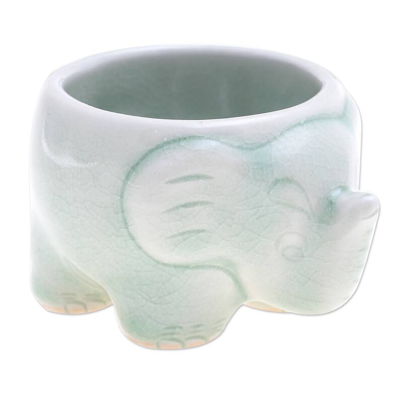 Novica Handmade Lanna Elephant Celadon Ceramic Teacup