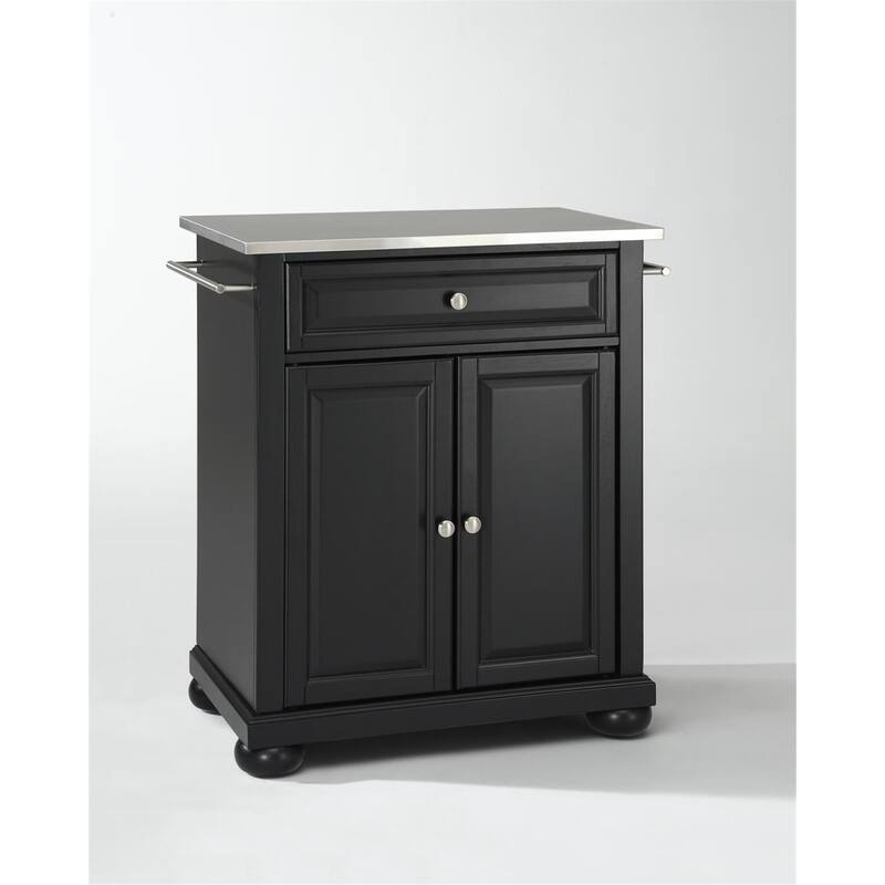 Portable Kitchen Island Cart with Stainless Steel Top - Kitchen Storage Island with Drawer & Shelves