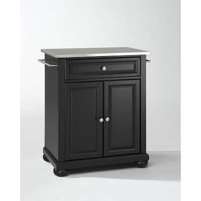 Portable Kitchen Island Cart with Stainless Steel Top - Kitchen Storage Island with Drawer & Shelves