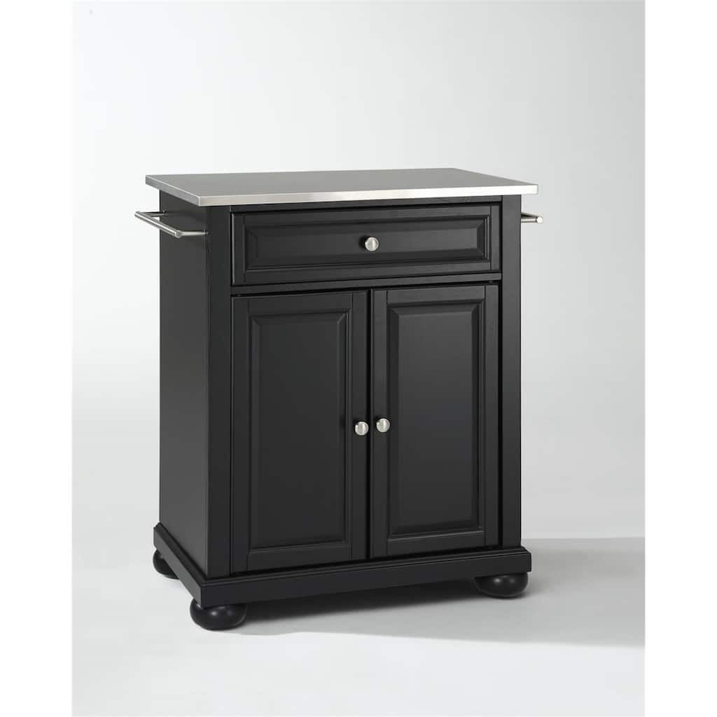 Portable Kitchen Island Cart with Stainless Steel Top - Kitchen Storage Island with Drawer & Shelves