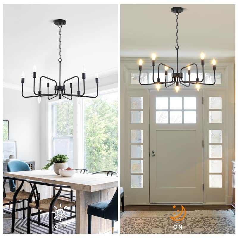 9-Light Black Metal Industrial-Style Chandelier