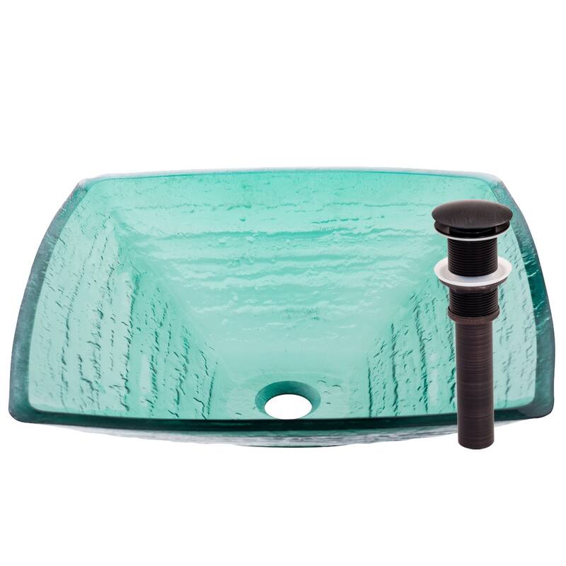 Miseno Square 18-1/4" Tempered Glass Vessel Bathroom Sink - Oil Rubbed Bronze Drain