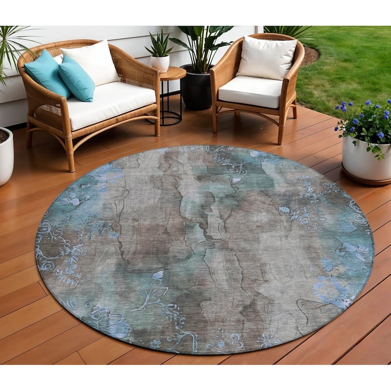 HomeRoots Floral Transitional Rectangle Outdoor Rug - 8' Round