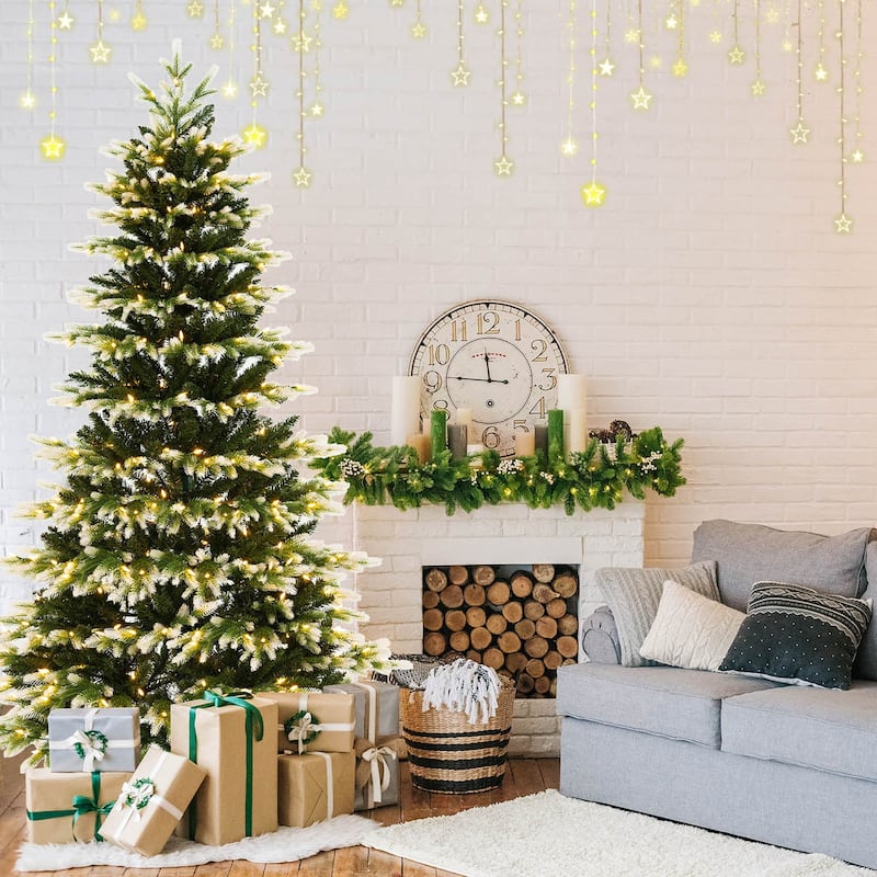 Gymax 7 FT Per-Lit Artificial Christmas Tree Hinged Xmas Tree w/ Quick