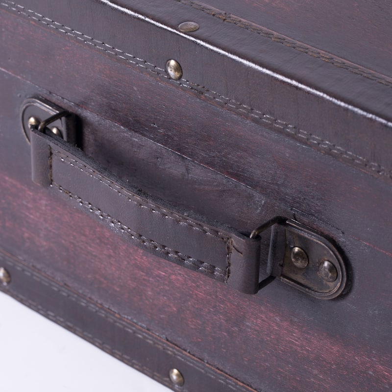 Vintiquewise Cherry Wooden Vintage-style Suitcase with Leather Trim - Exact Color