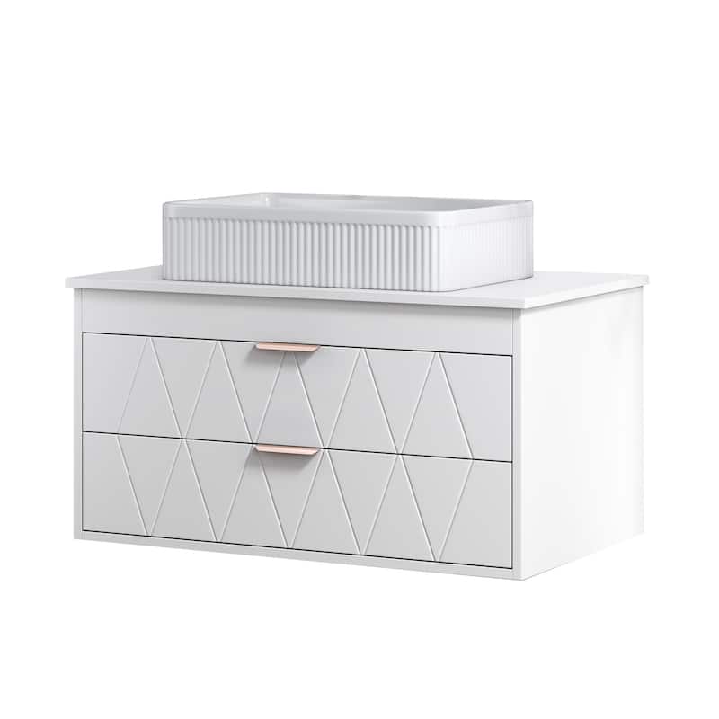 31.5" Modern Single Bathroom Vanity with Ceramic Vessel Sink and Wide Storage Cabinet