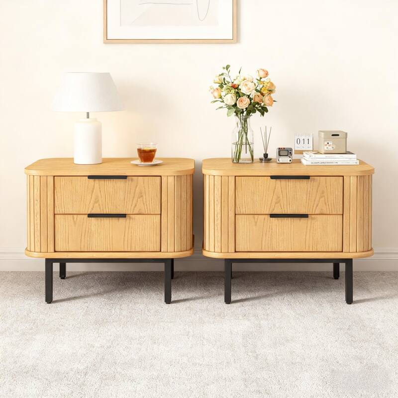 Wood Nightstand with 2 Drawers