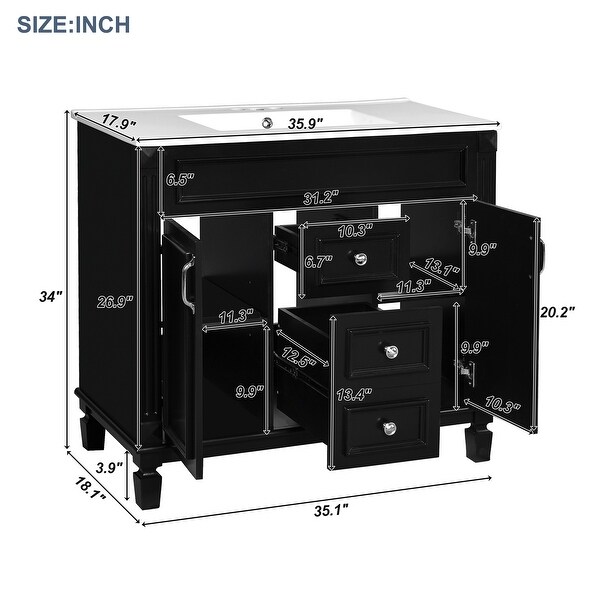 35'' Black Bathroom Vanity with Mirror Cabinet and Ceramic Sink