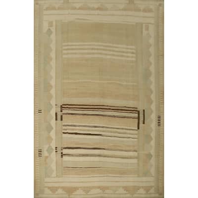 Hand Woven Oriental 100% Wool Carpet Southwestern Tribal Beige & Ivories Kilim Area Rug - 11' 8'' X 9' 4''